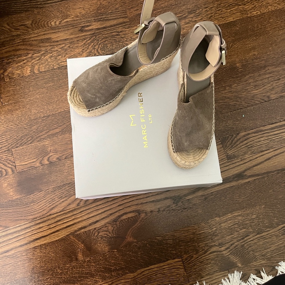 Marc Fisher Gray Suede Espadrille Wedges